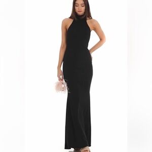 Lucy in the Sky Black Sleeveless Halter Gown